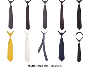 Set Of Ten Necktie Isolated On White Background