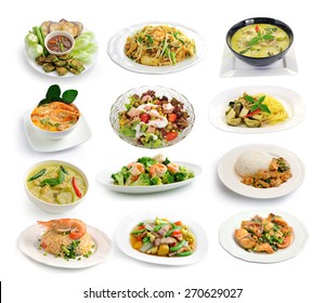 Set Of Thai Food On White Background