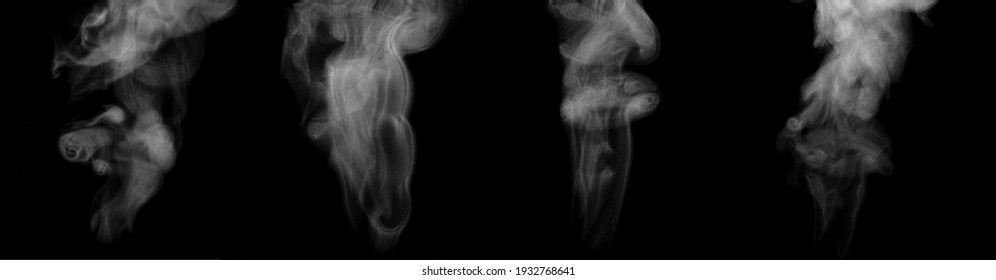 Set of thin streams of steam isolated on black background - Shutterstock ID 1932768641