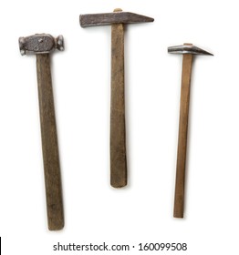 Set Of Three Antique Hammers With Hand Forged Iron Hammer Heads 