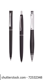 Set From Three Black Pens Isolated On White Background