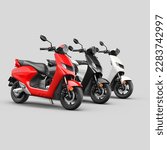 Set of three electric scooter with red white and black color