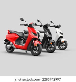 Set of three electric scooter with red white and black color - Shutterstock ID 2283742997