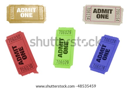 set of ticket admit one different colors isolated on white