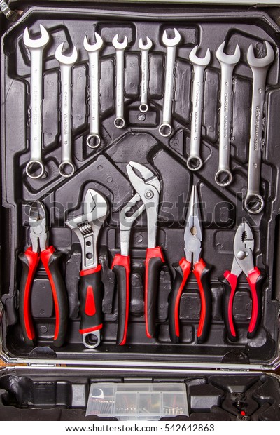 Set of tools in\
box