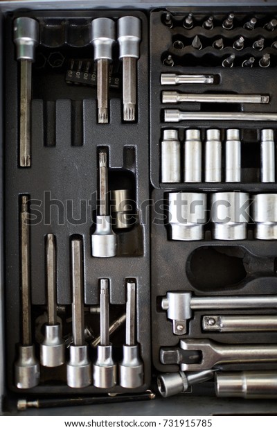 A set of tools in\
a box used by mechanics