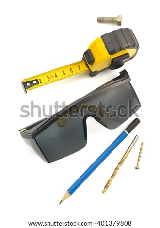 set of tools and instruments isolated on white background