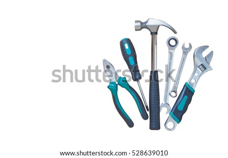 Set of tools isolated on white background, Industrial work tools.