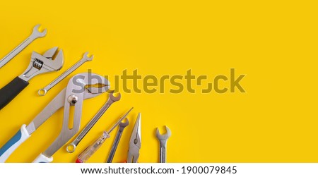 set of tools on a colored background