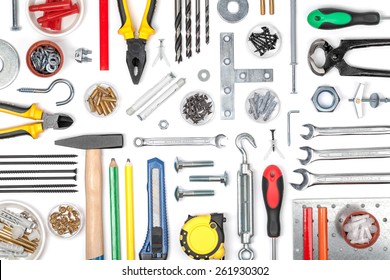 Set Of Tools On White Background Top View