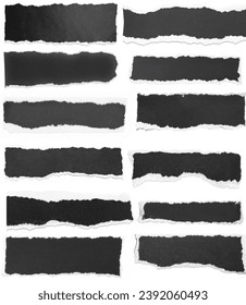 Set of Torn Paper Frames. real textured Collage Black paper Ripped Papers Silhouettes isolated on white background