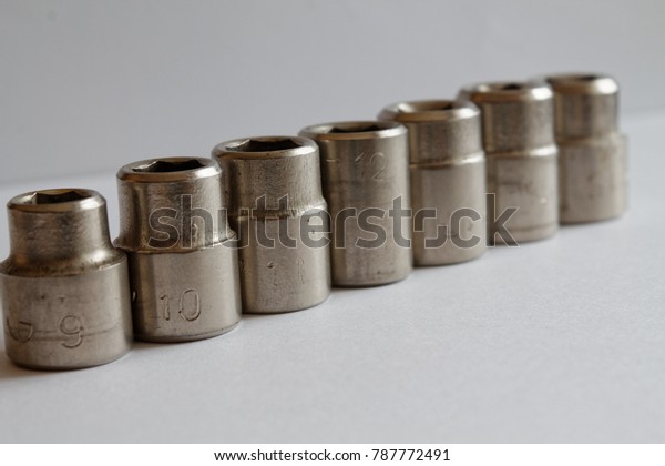 Set of Torx Sockets for spanner on white (studio)\
background, wrench sockets
