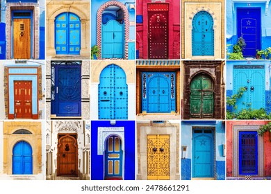 Set of traditional decorative colorful Moroccan doors. Collage of beautiful entrance doors. - Powered by Shutterstock