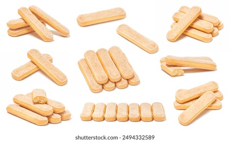 Set of traditional italian biscuits ladyfingers savoiardi on white background - Powered by Shutterstock