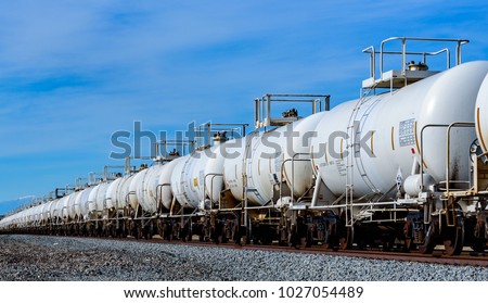 Set of train tanks with oil and fuel transport by rail