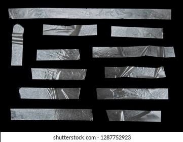 Set transparent adhesive tape isolated black background and clipping path
