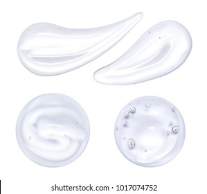 Set Of Transparent Face Gel Is Isolated On White. A Sample Of Cosmetics. Smear Gel For Face