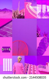 Set of trendy aesthetic photo collages. Minimalistic images of top colors. Purple and pink moodboard - Shutterstock ID 2144508035
