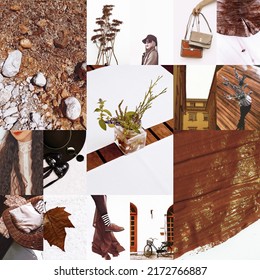 Set Of Trendy Aesthetic Photo Collages. Minimalistic Stylish Images Fashion Fall Winter Moodboard