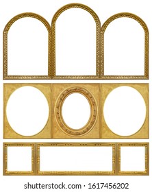 Set Of Triple Golden Frames (triptych) For Paintings, Mirrors Or Photos Isolated On White Background