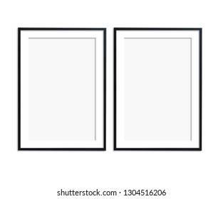 Set Of Two A4 Digital Frames, Black Thin Frame Mockup