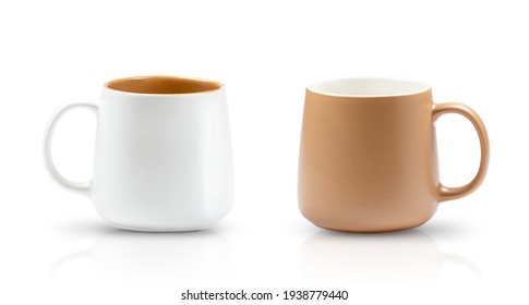 Set of two empty cups isolated on white background with soft shadow and reflection - Shutterstock ID 1938779440