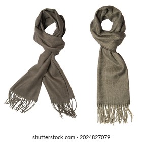 set of two gray scarf isolated on white background.gray scarf . scraf top view .