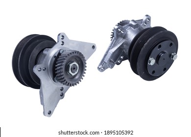 set of two new hydraulic truck fan drive couplings isolated on white background. Spare parts