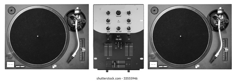 A Set Of Two Turntables And A Mixer.