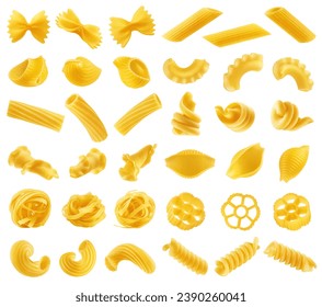 set of uncooked Italian Pasta, isolated on white background, clipping path, full depth of field - Powered by Shutterstock