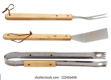 Set Of Used Barbecue Tools Isolated Over White Background