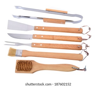 Set Of Used Barbecue Tools Isolated Over White Background