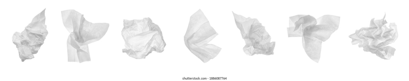 Set with used crumpled paper tissues on white background. Banner design - Shutterstock ID 1886087764