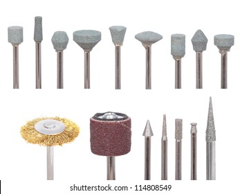 Set Of Variety Of Die Grinder Stones On A White Background