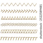 A set of variety of sewing thread stitches isolated cutout on white background