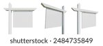 Set of Various Angles of Blank Real Estate Sign Isolated on a White Background.