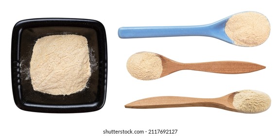 Set Of Various Apple Pectin Powder Isolated On White Background