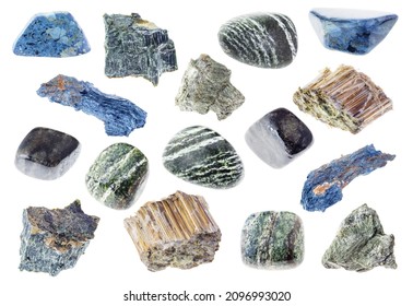 Set Of Various Asbestos Stones Cutout On White Background