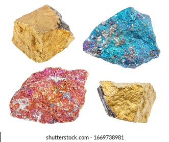 set of various Chalcopyrite rocks isolated on white background - Shutterstock ID 1669738981