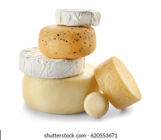 Set Of Various Cheeses On White Background