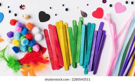 A set of various and colorful materials for children's crafts. Children's craft, artistic development of children - Shutterstock ID 2280543511