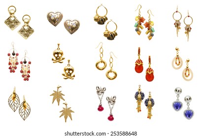 Set Various Earrings Isolated On White Stock Photo 299877635 | Shutterstock