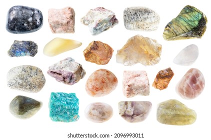 Set Of Various Feldspar Stones Cutout On White Background