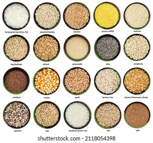 Set Various Grains Bowls Names Isolated Stock Photo (Edit Now) 2118054398