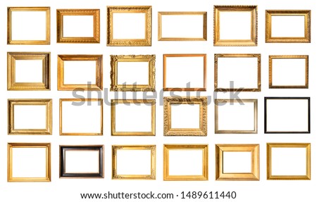 set of various old painting frames cut out on white background
