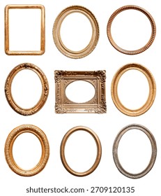 set of various oval pictute frames cutout on white background