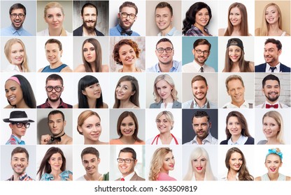 Set of various people expressing positive emotions