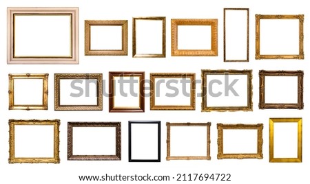set of various picture frame with cut out canvas isolated on white background