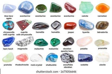 Set Various Tumbled Gemstones Names Isolated Stock Photo (Edit Now ...