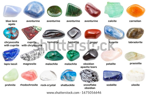 Set Various Polished Stones Names Calcite Stock Photo 1675056646 ...